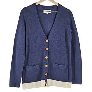 TROVATA BIRDS OF PARADIS WOMEN'S BLUE WOOL CARDIGAN SIZE MEDIUM